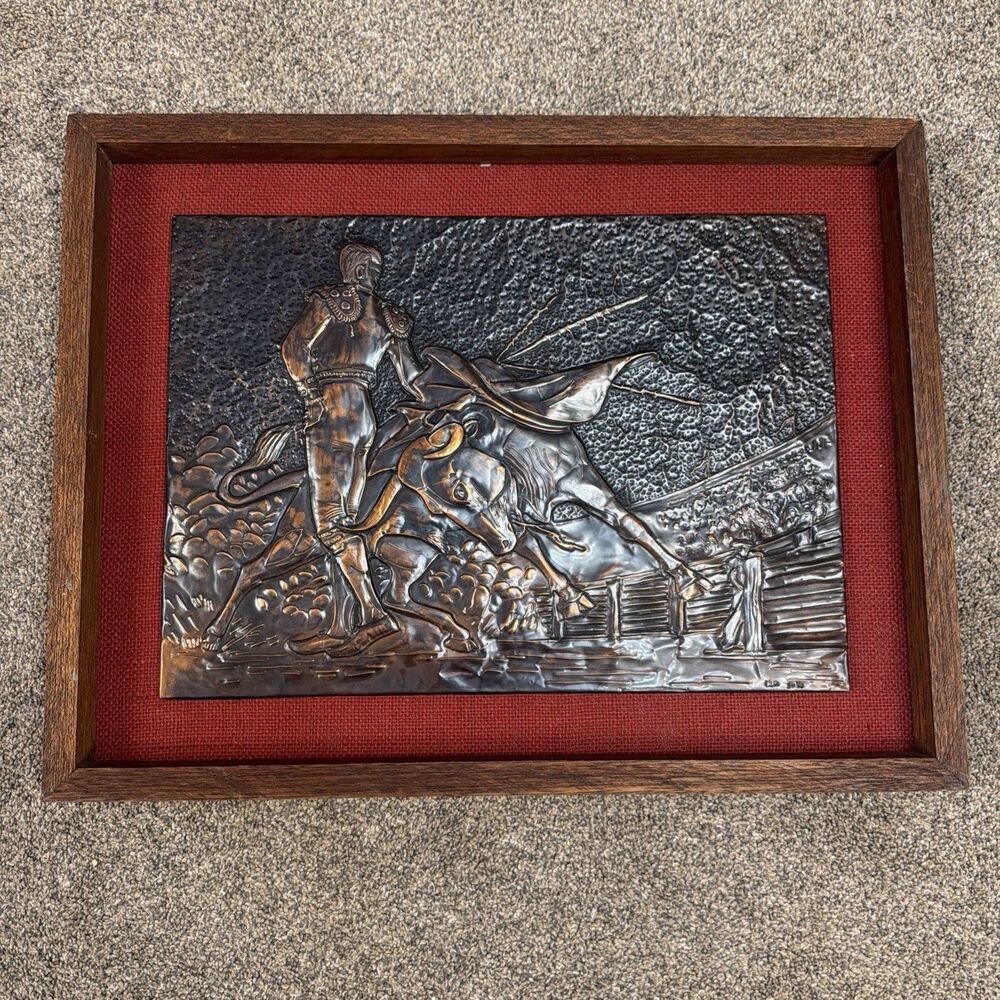VTG MCM Spanish Matador 3D Hanging Wall Art Bullfight Brass Tone Framed Decor